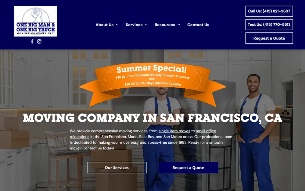 One Big Man & One Big Truck Moving Co. Inc. homepage