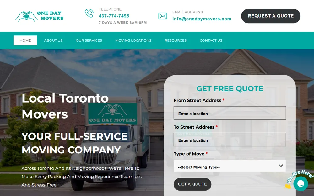 One Day Movers homepage