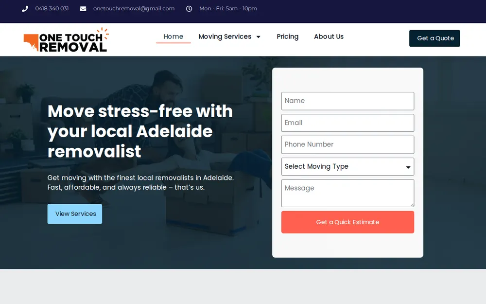 One Touch Removal Pty Ltd homepage