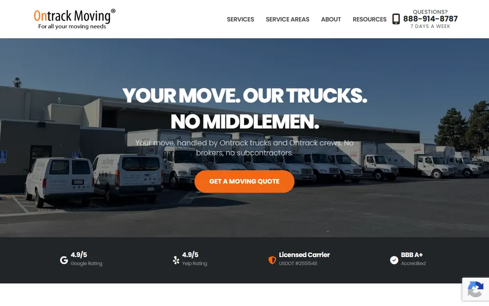 Ontrack Moving homepage
