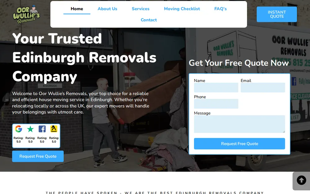 Oor Wullies Removals Edinburgh homepage