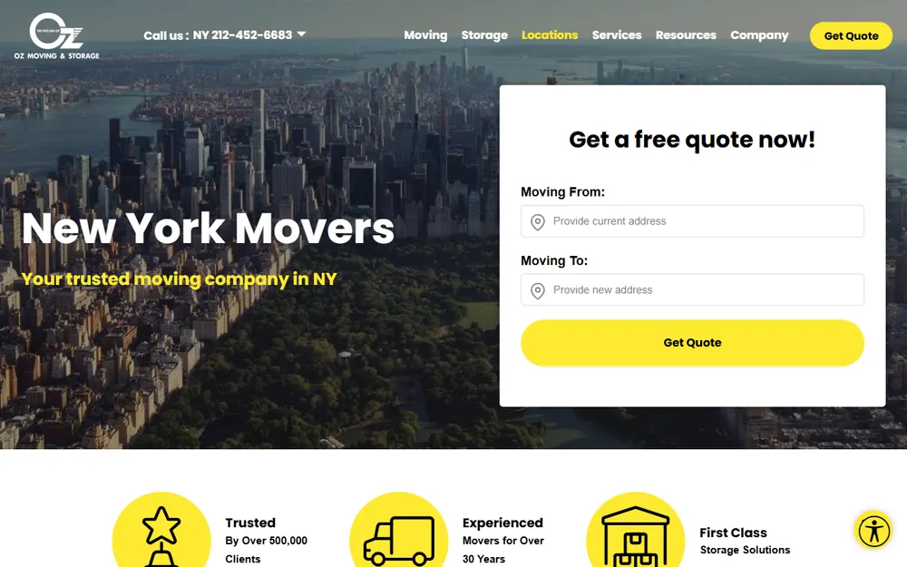Oz Moving & Storage homepage