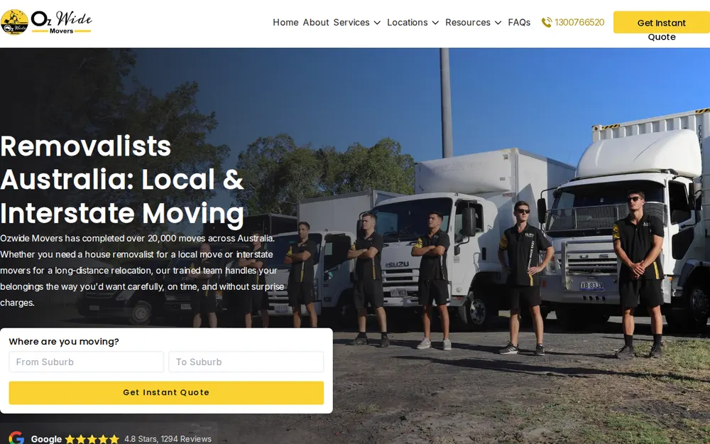 Ozwide Movers homepage