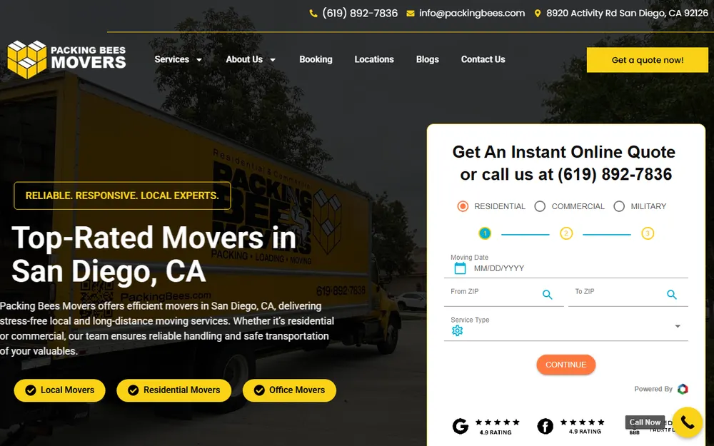 Packing Bees Movers San Diego homepage