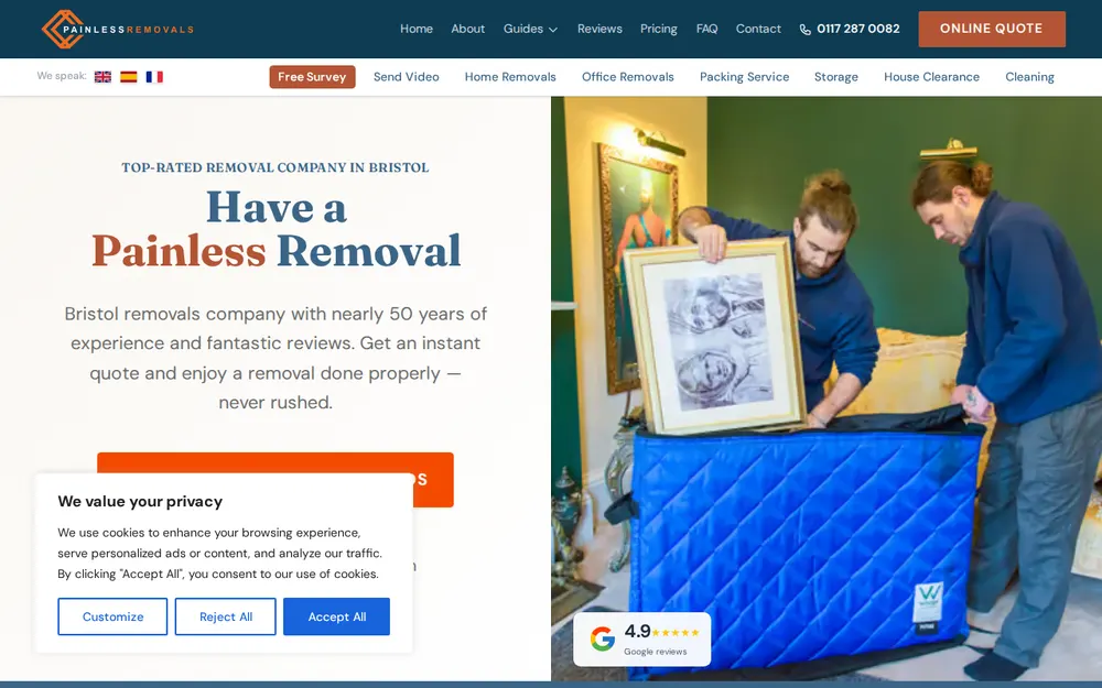 Painless Removals homepage
