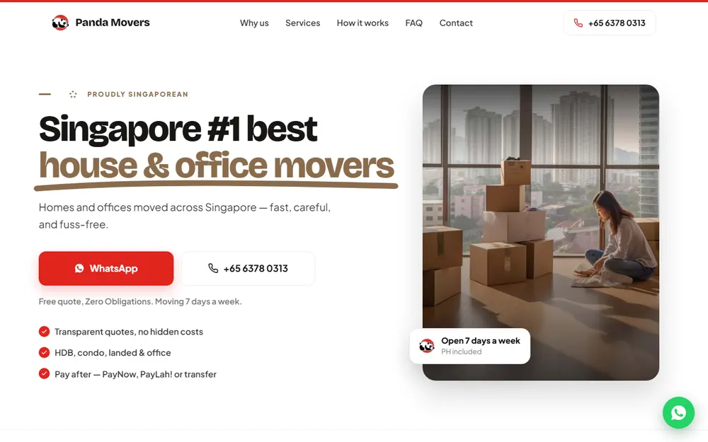Panda Movers Singapore homepage
