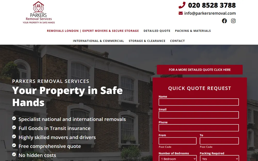 Parkers Removal Services homepage