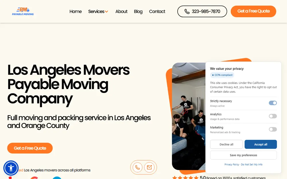 Payable moving company homepage