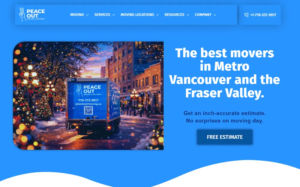 Peace Out Moving & Delivery homepage