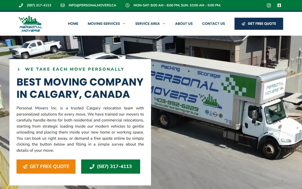 Personal Movers Calgary homepage
