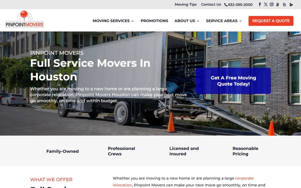 Pinpoint Movers Houston homepage