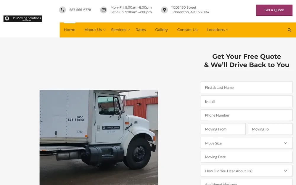PJ Moving Solutions homepage
