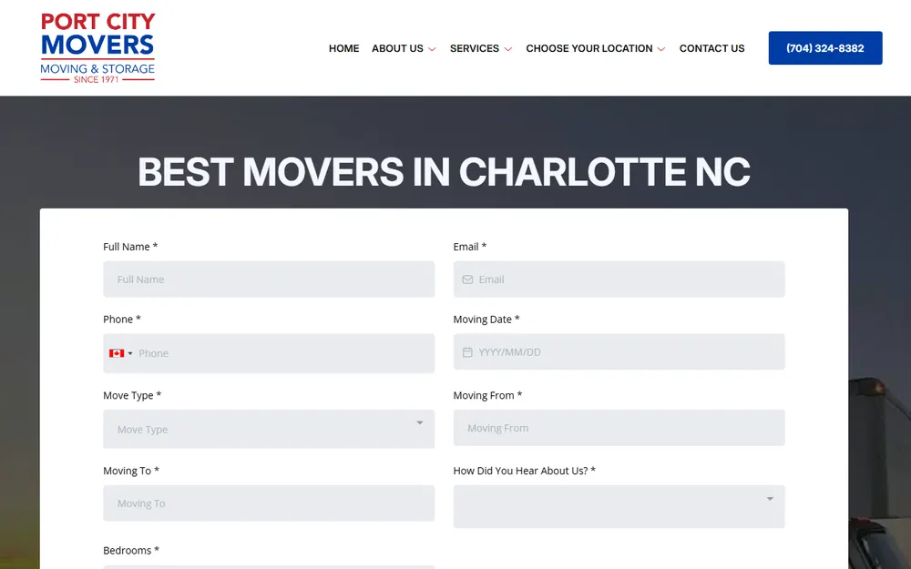 Port City Movers homepage