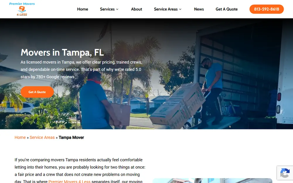 Premier Movers 4 Less homepage