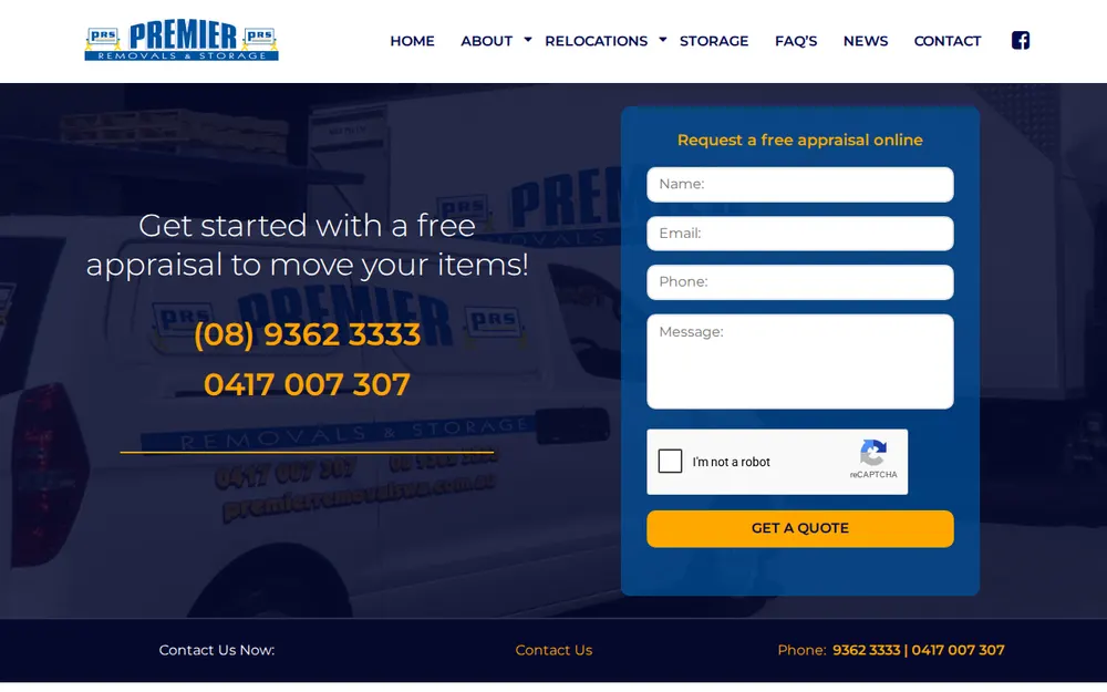 Premier Removals and Storage homepage