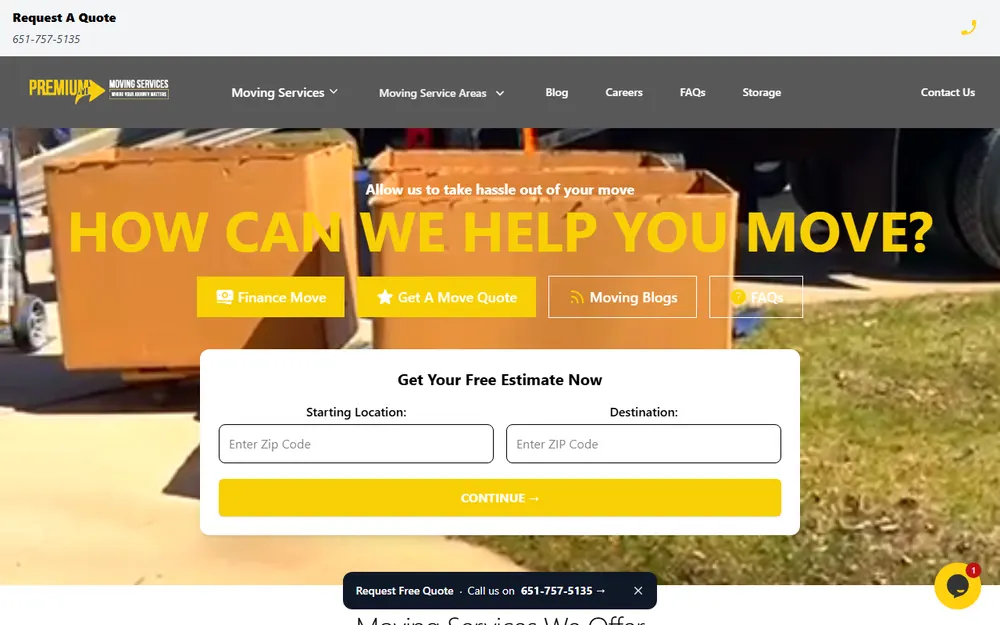 Premium Moving Services homepage