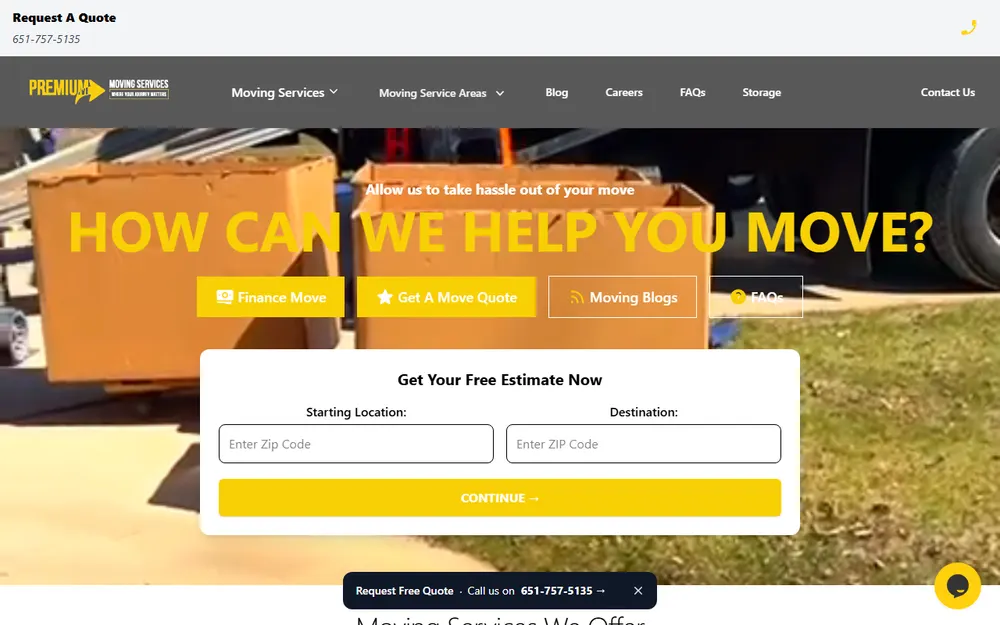 Premium Moving Services homepage