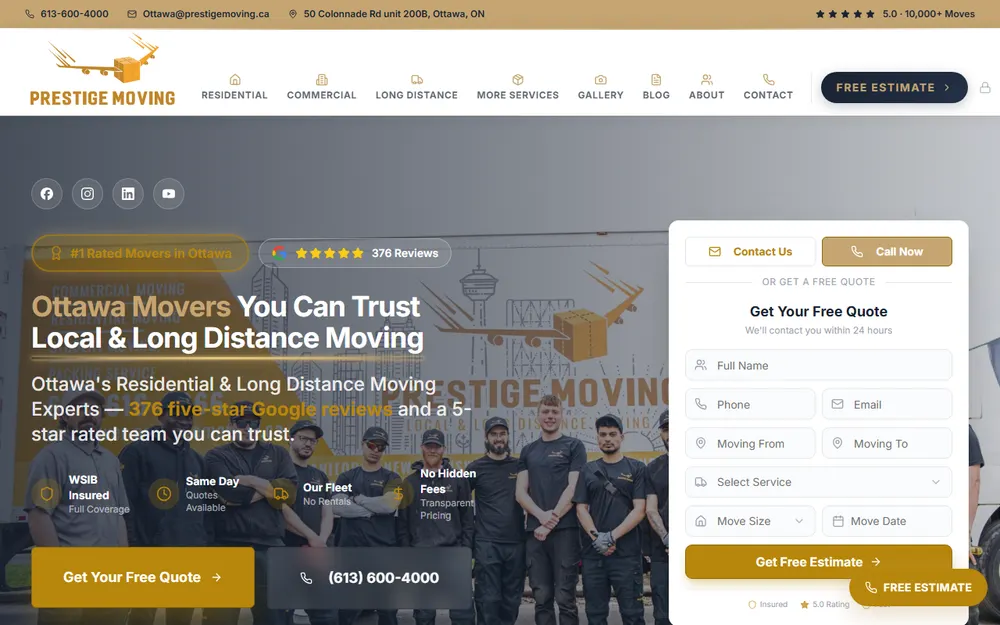 Prestige Moving Inc homepage