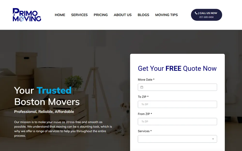 Primo Moving homepage