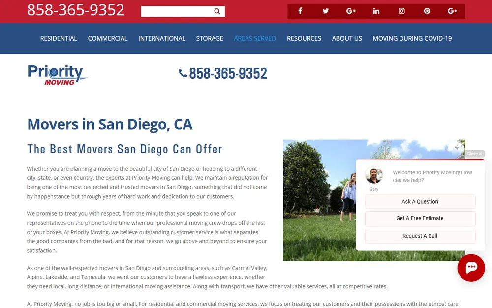 Priority Moving homepage