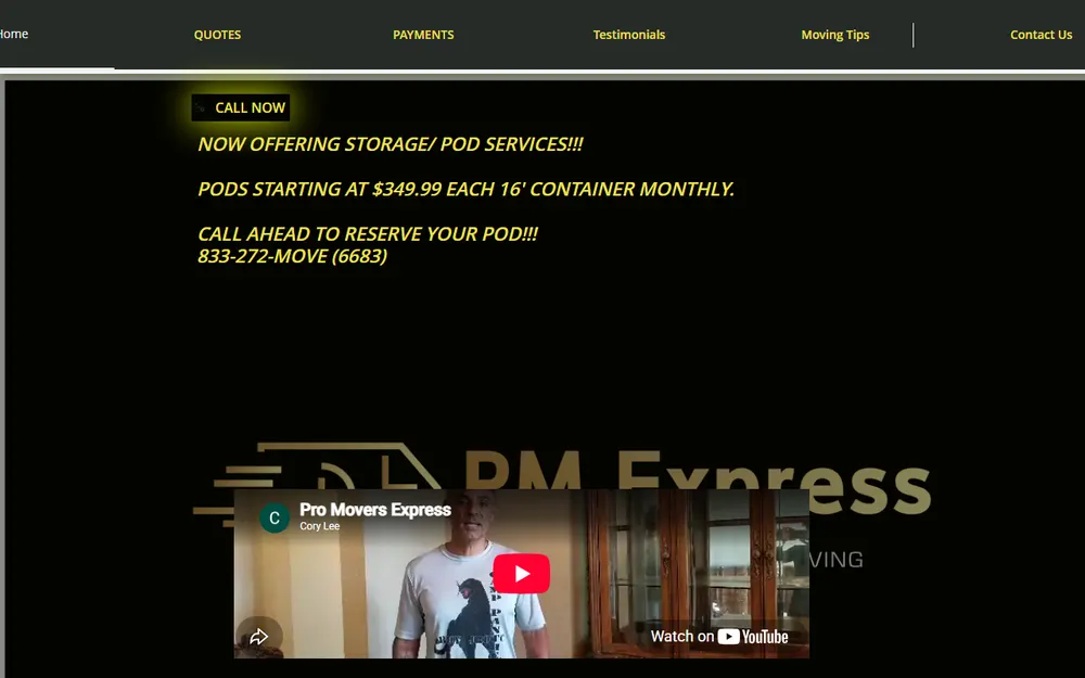 Pro Movers Express homepage