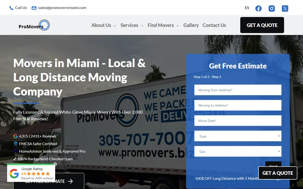 Pro Movers Miami homepage