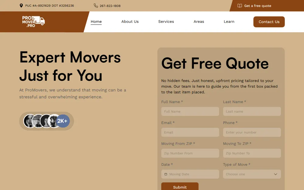 Pro Movers homepage