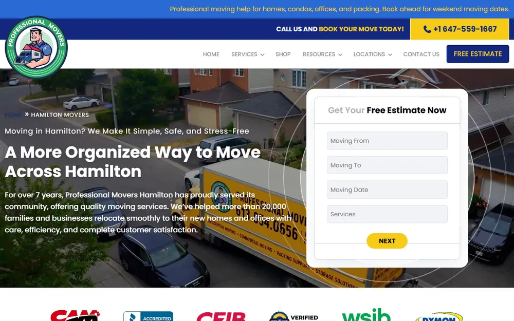 Professional Movers Hamilton homepage