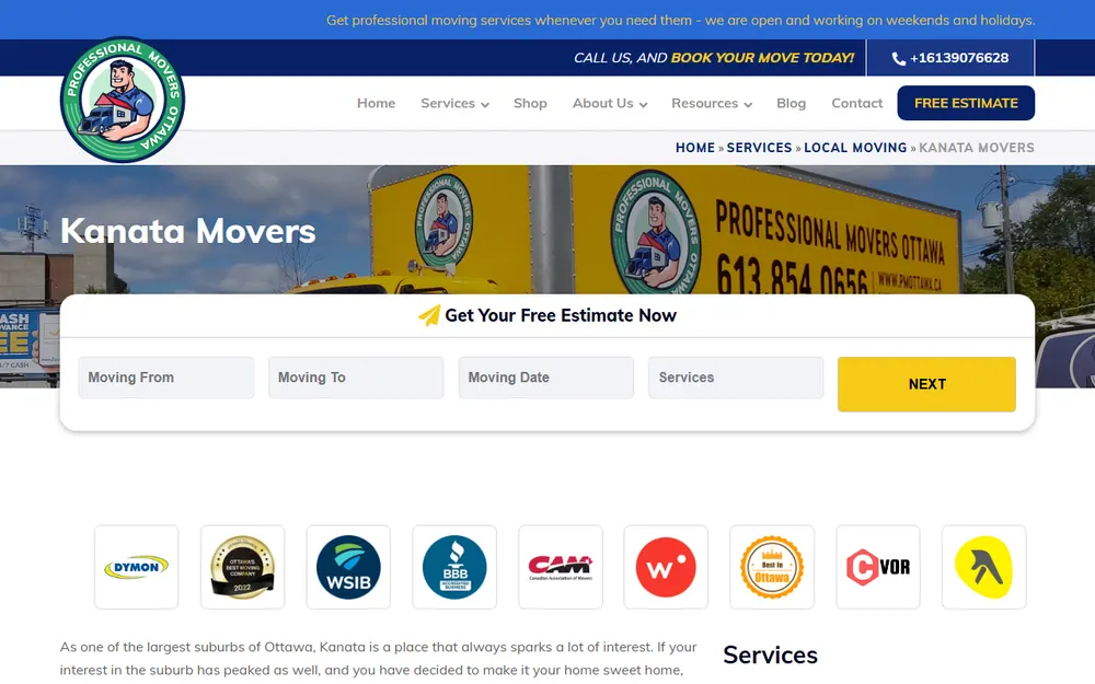 Professional Movers Kanata homepage