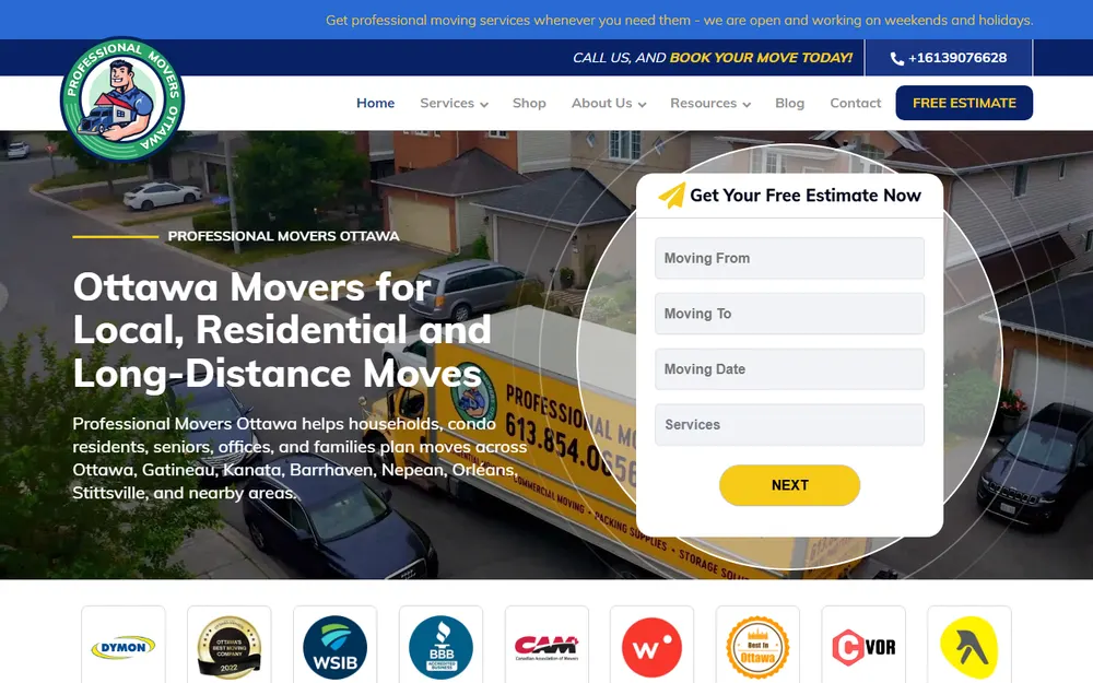 Professional Movers Ottawa homepage