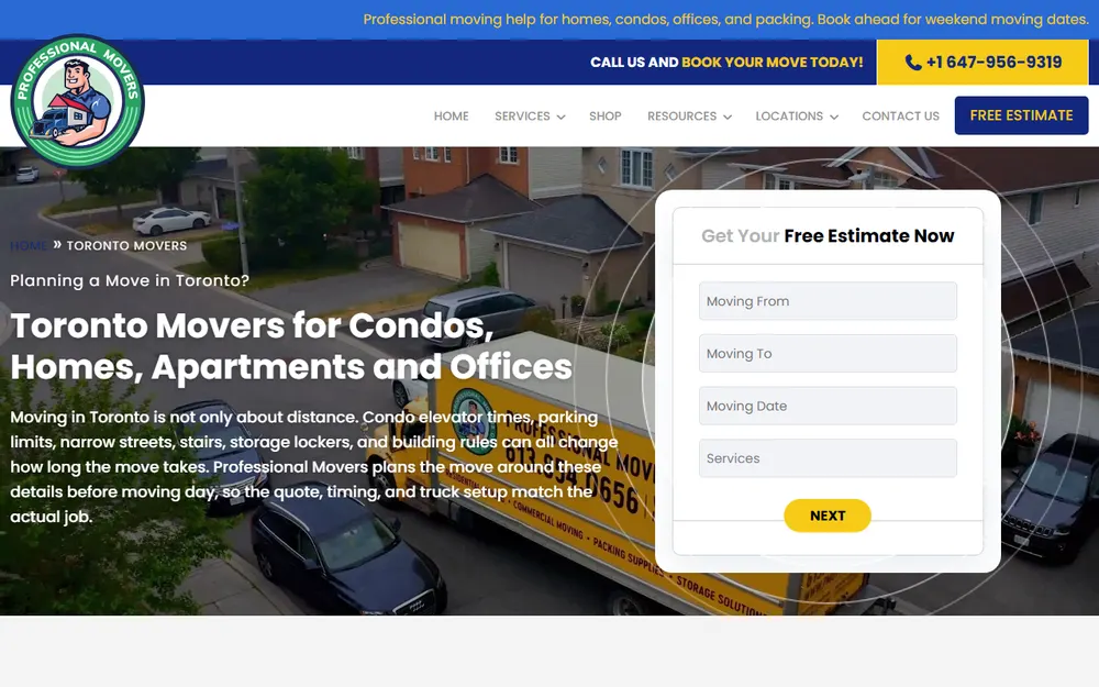 Professional Movers Toronto homepage