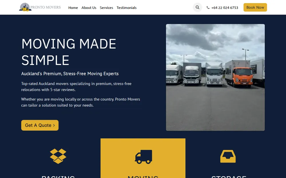 Pronto Movers homepage