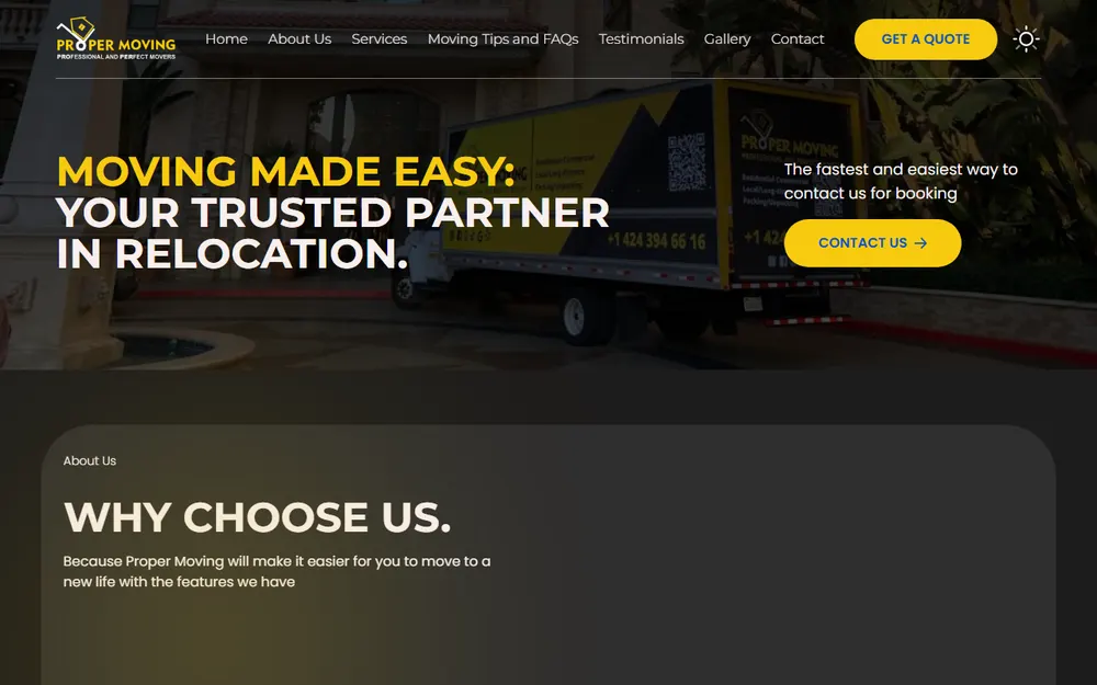 Proper Moving homepage