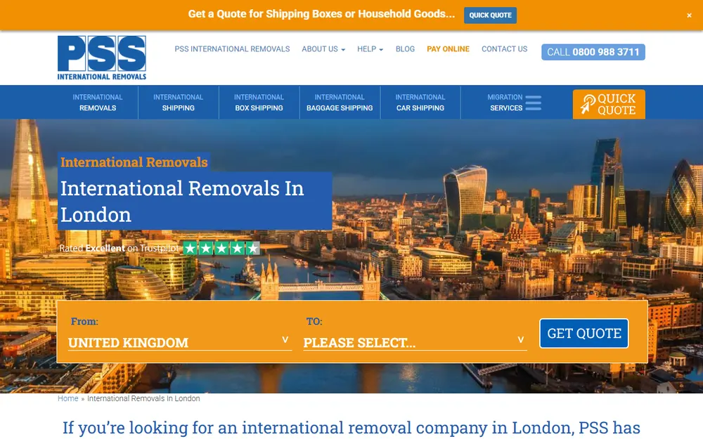 PSS International Removals homepage
