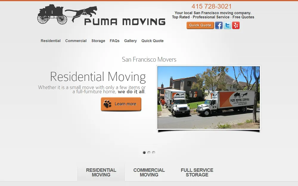 Puma Moving Company homepage