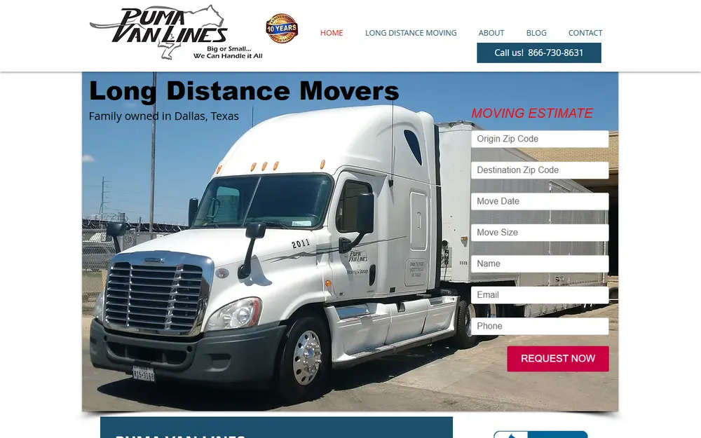 Puma Van Lines homepage