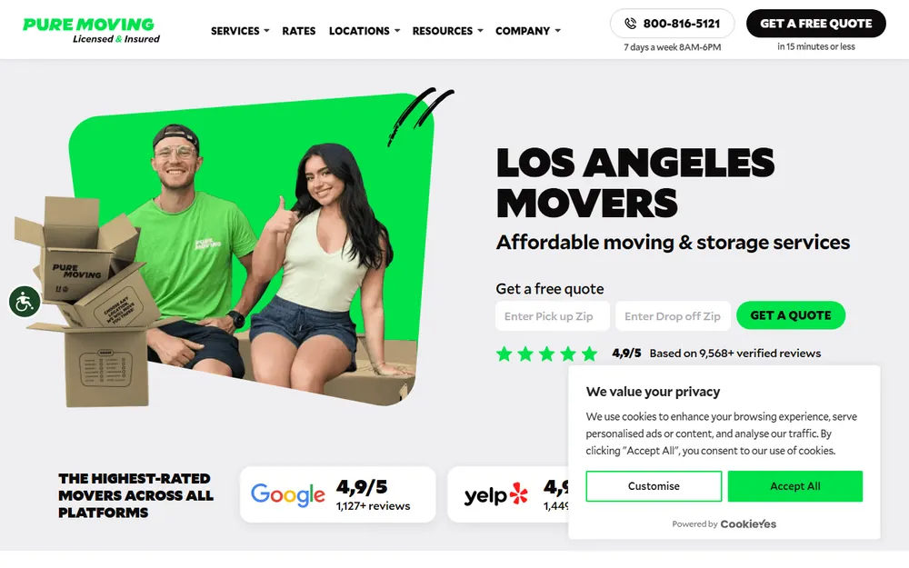 Pure Moving Company Los Angeles Movers Local & Long distance homepage