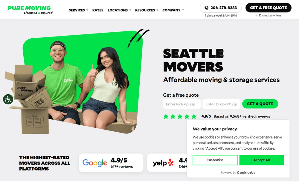 Pure Moving Company Seattle Movers Local & Long Distance homepage