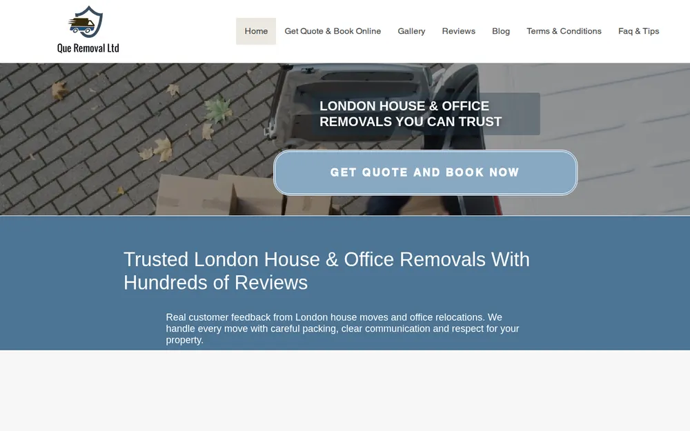 Que removal Ltd - Man and Van homepage