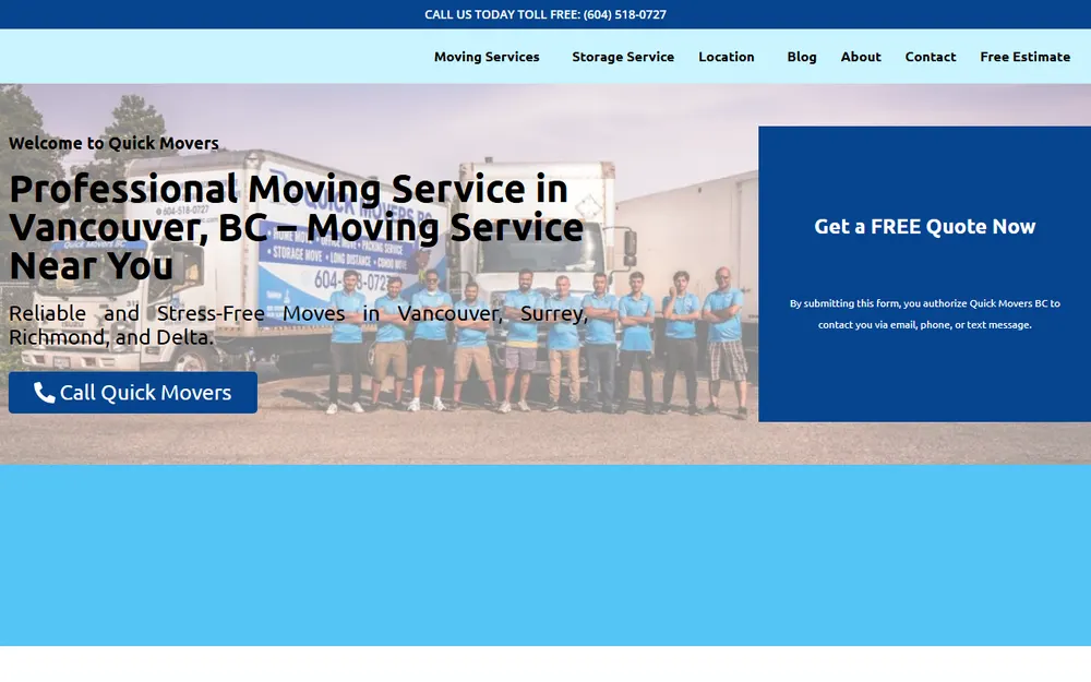Quick Movers BC homepage