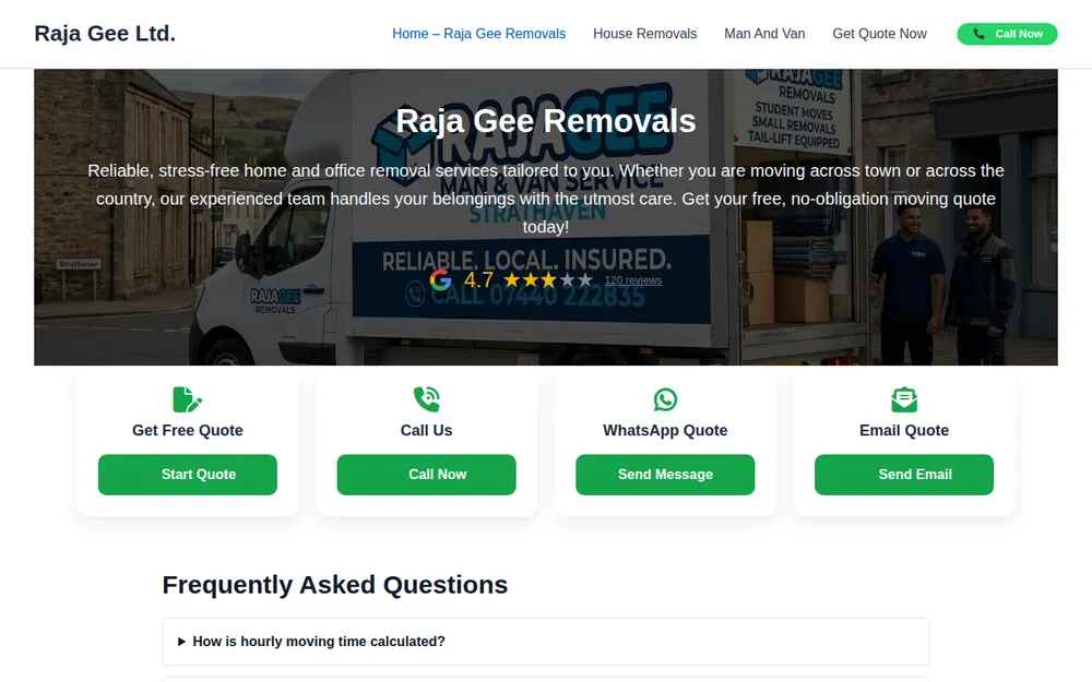 Raja Gee Removals homepage