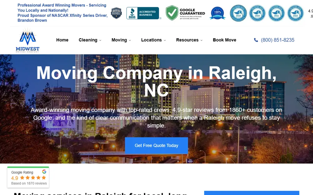 Raleigh Midwest Moving Company homepage