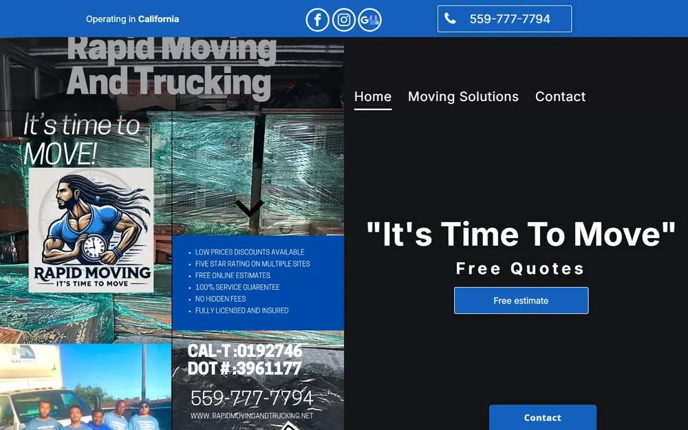 Rapid Moving and Trucking homepage