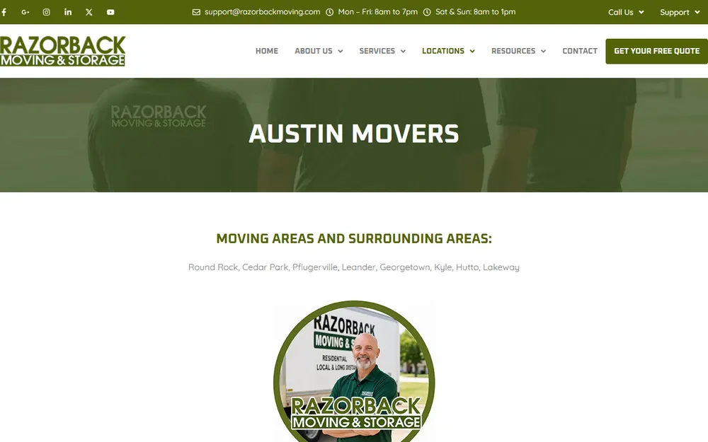 Razorback Moving Austin homepage