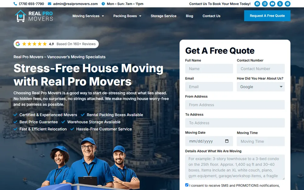 Real Pro Movers inc. homepage