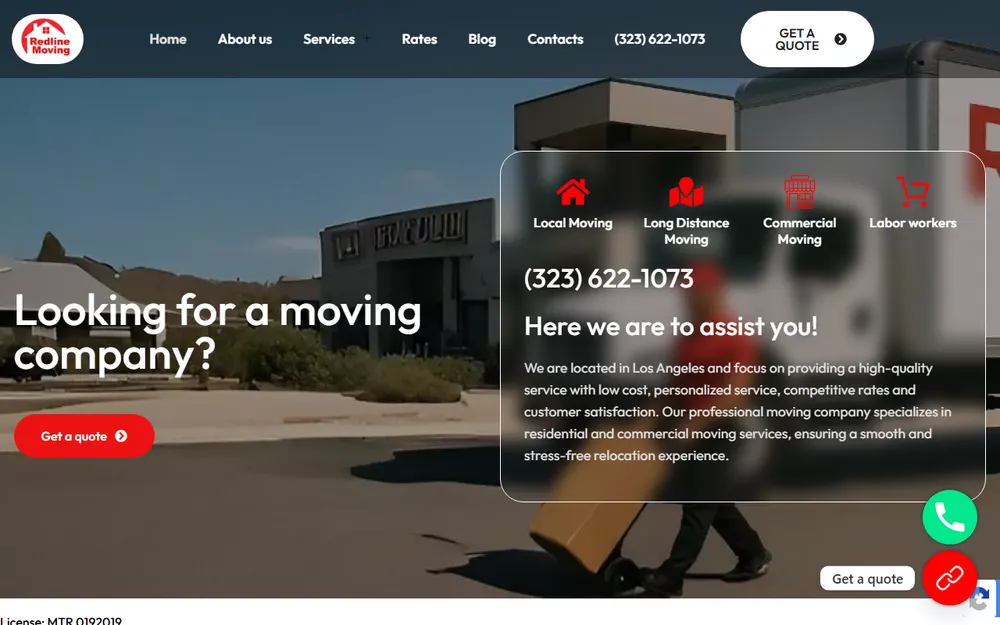 Redline moving homepage
