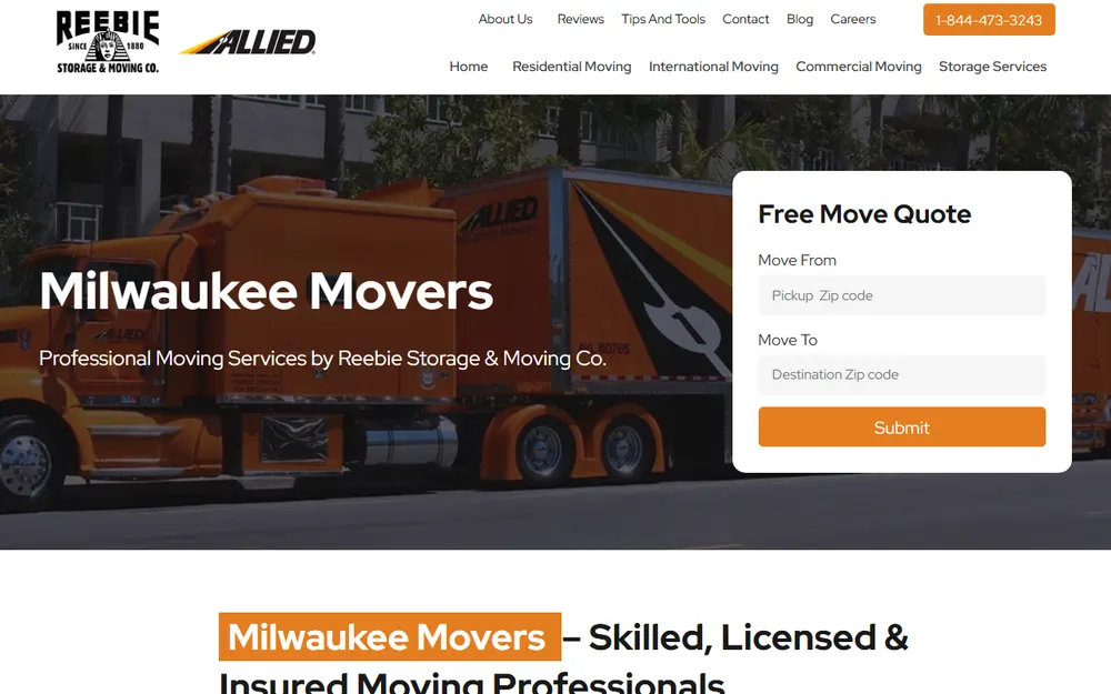 Reebie Storage and Moving Co homepage