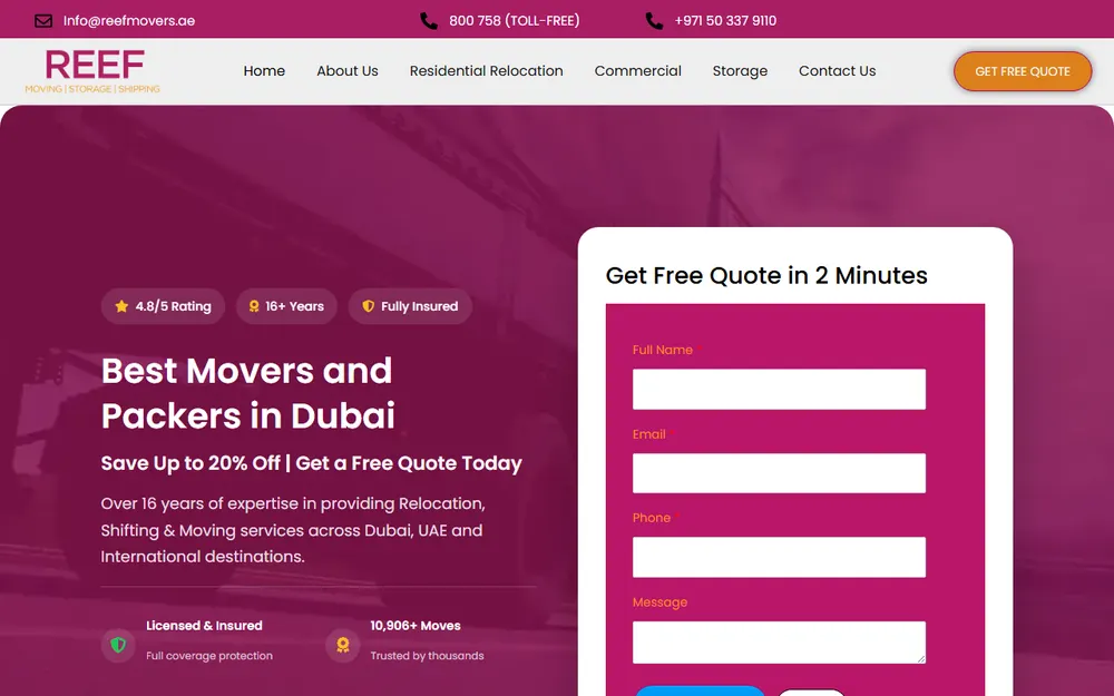 Reef Movers homepage