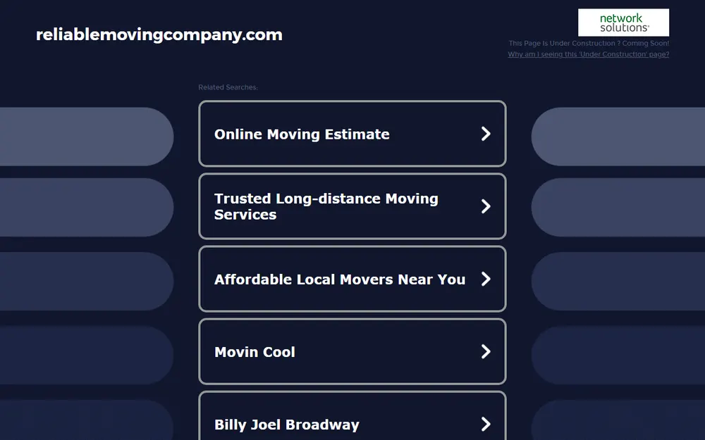Reliable Moving Company homepage