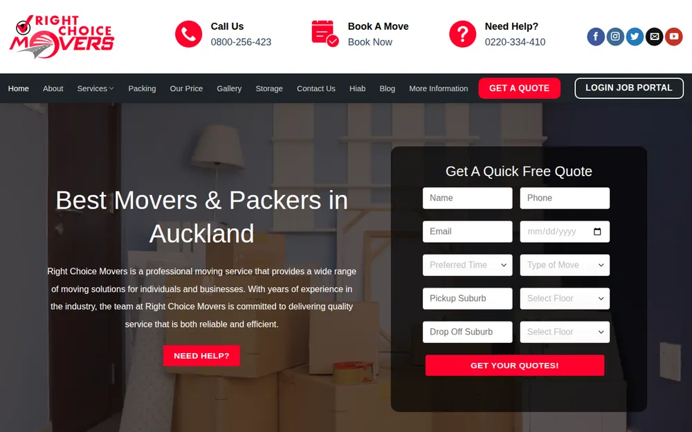 Right Choice Movers homepage